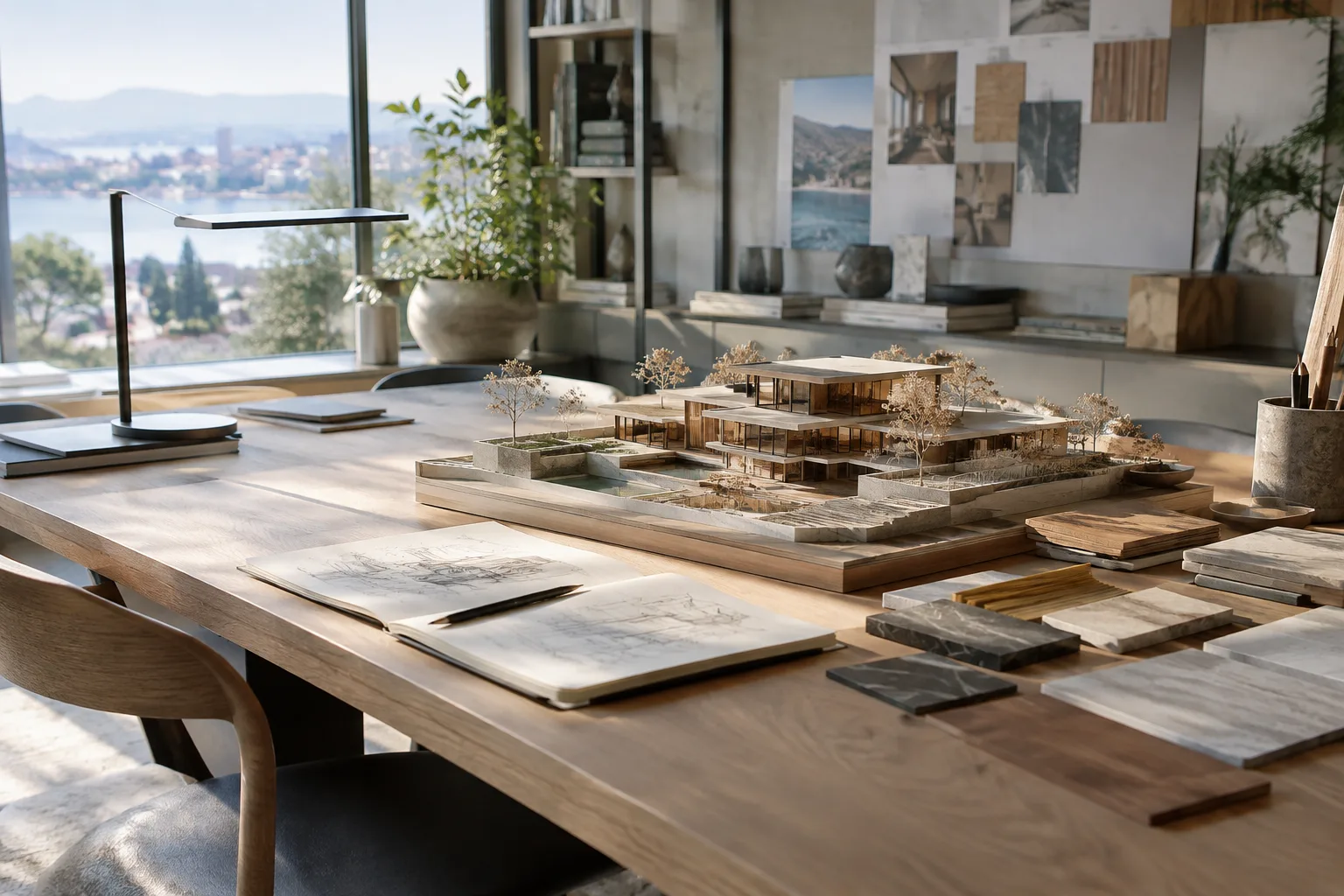 Scène de visualisation d’un intérieur complexe sur un poste de travail architectural