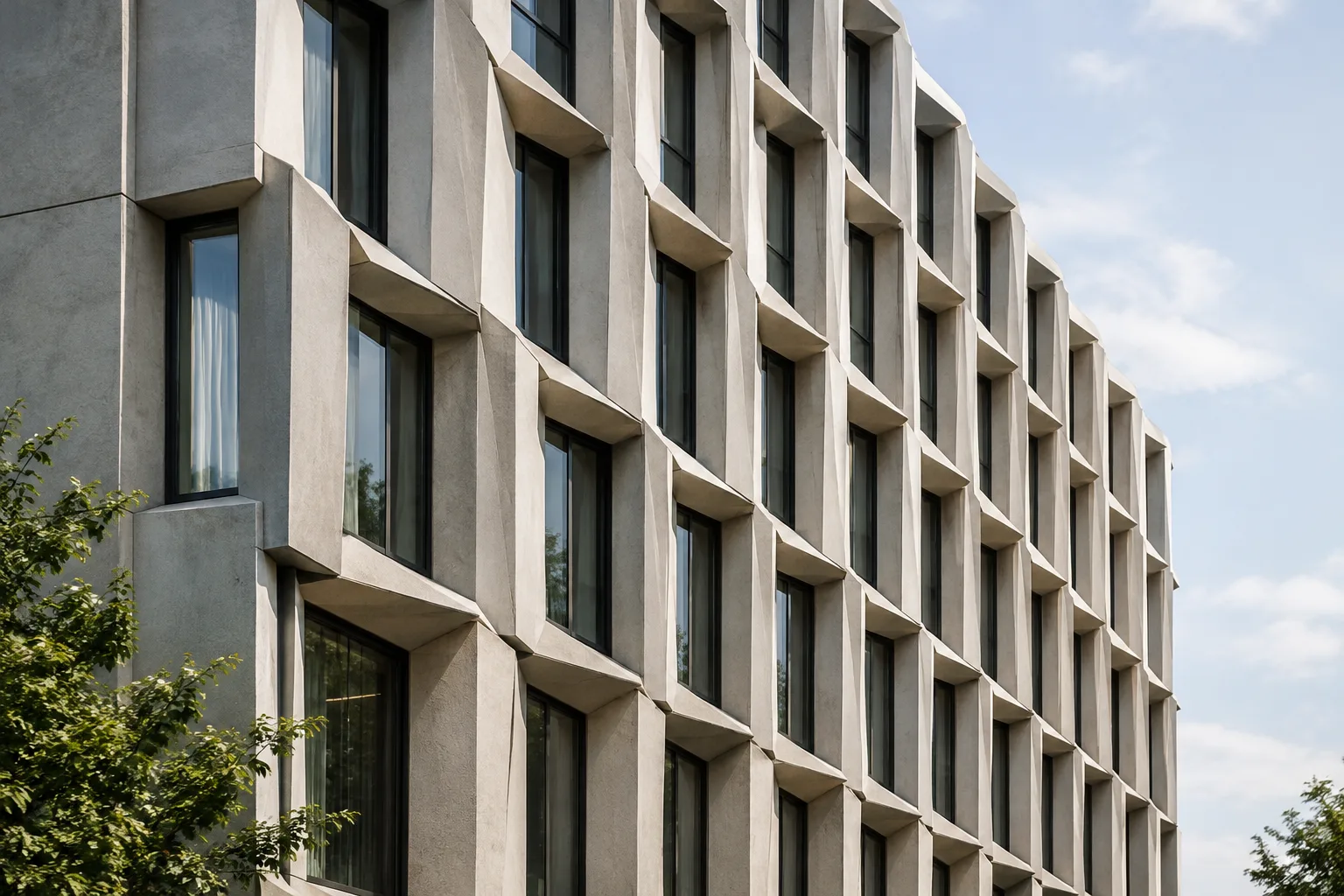 تصور معماري لواجهة عصرية مصممة باستخدام وحدات متكررة