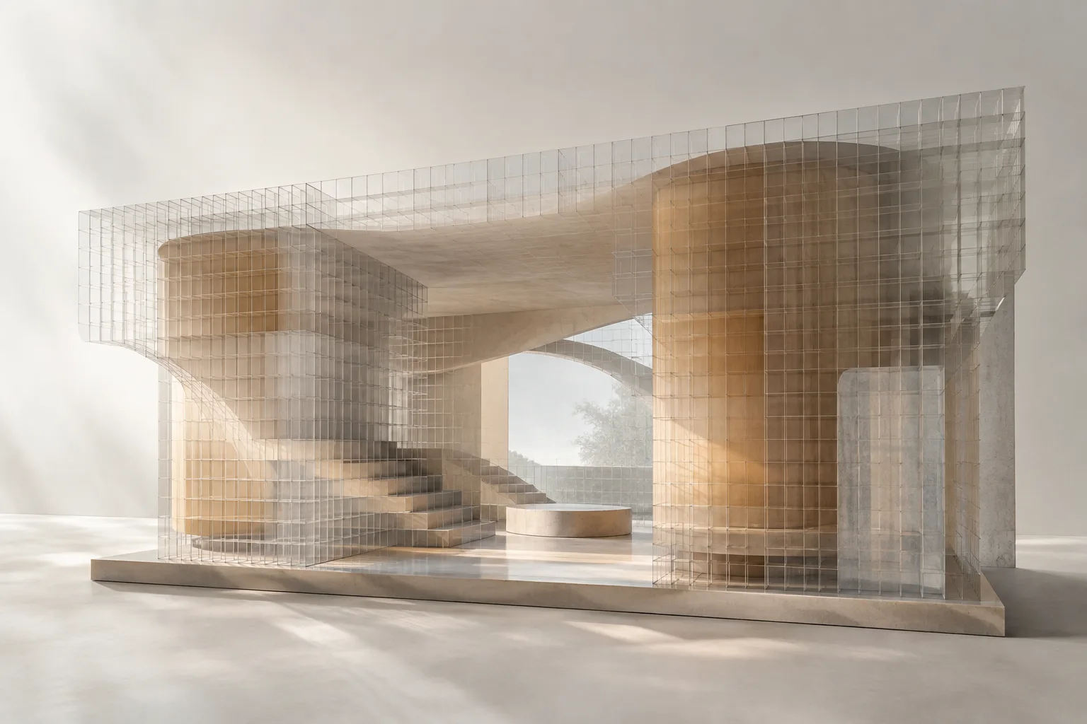 Intérieur contemporain conçu sous la forme d’un volume grid à transition douce