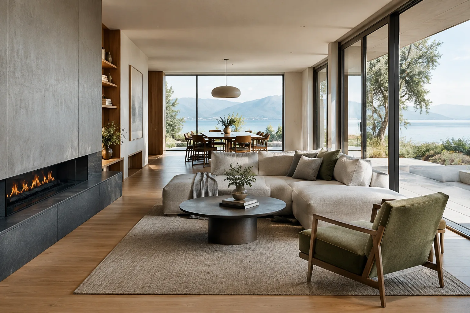 A bright, contemporary interior with balanced perspective achieved through camera framing