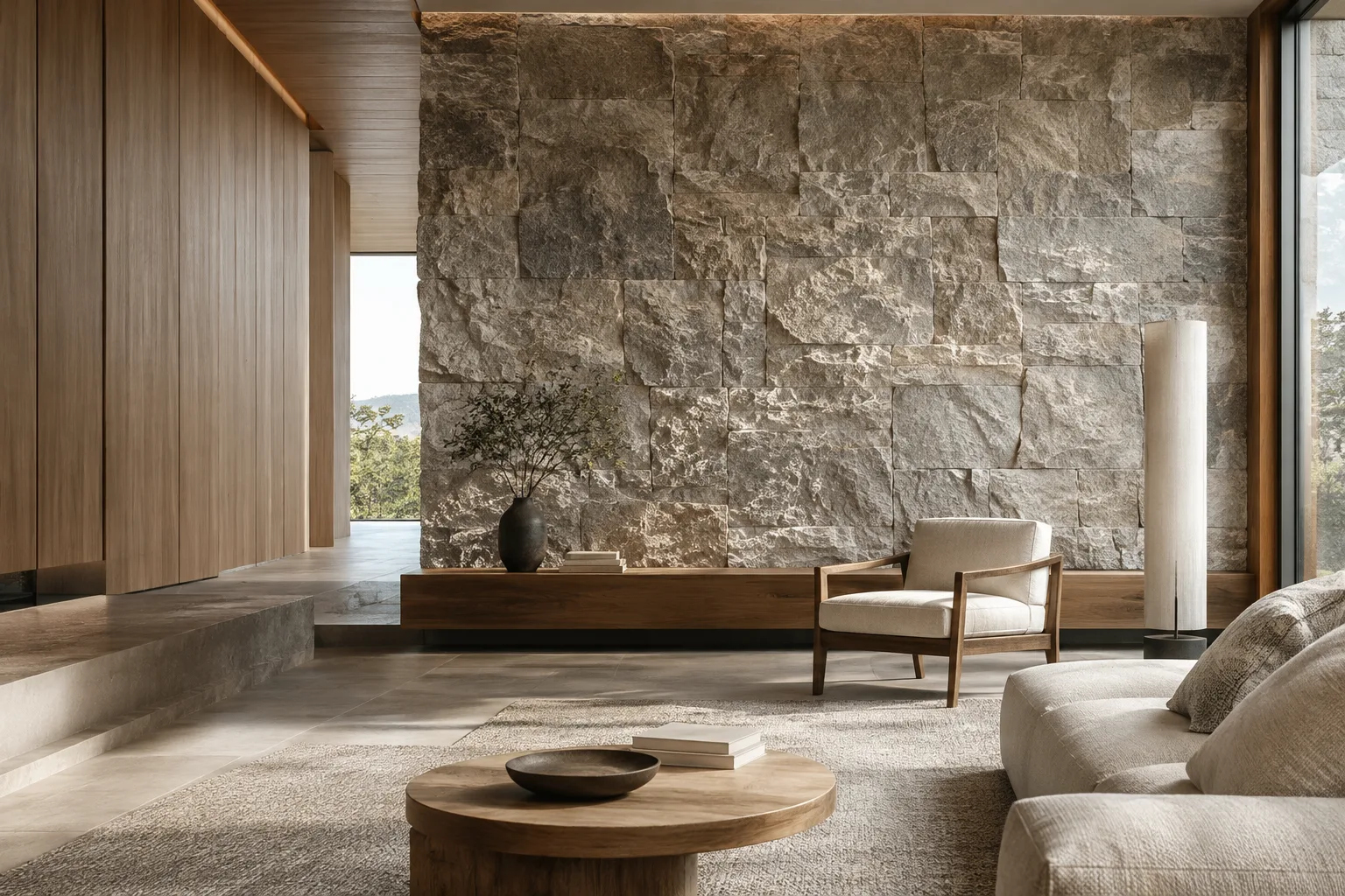 A contemporary interior visualization highlighting different surface textures