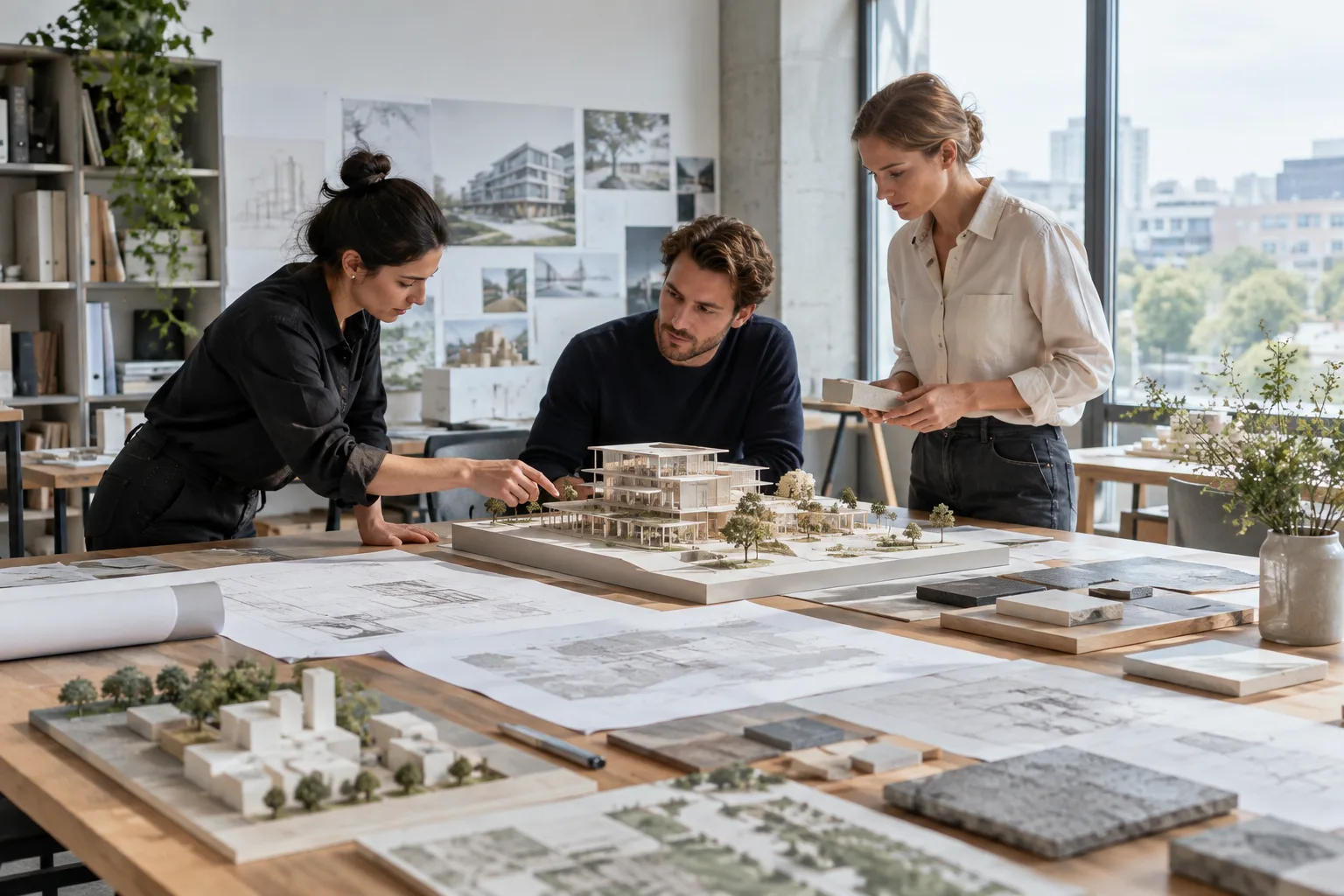 Architectural modeling studio and interior maquette evoking a USD transfer workflow