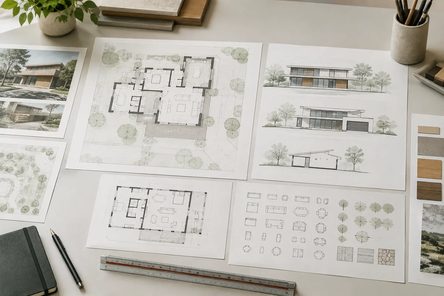 Düzenli mimari çizimler ve pafta düzeninde kullanılan grafik öğeler