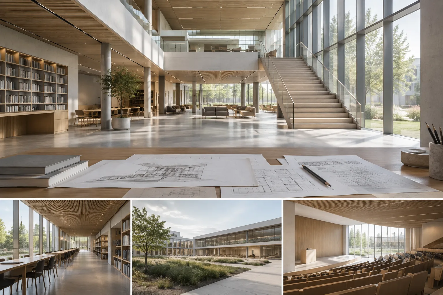 Visualisation intérieure architecturale d’un bâtiment contemporain, présentée avec des vues cohérentes