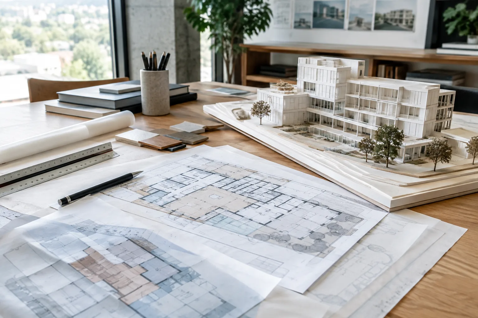 Boundary coordination with floor plans and a building model in an architecture studio