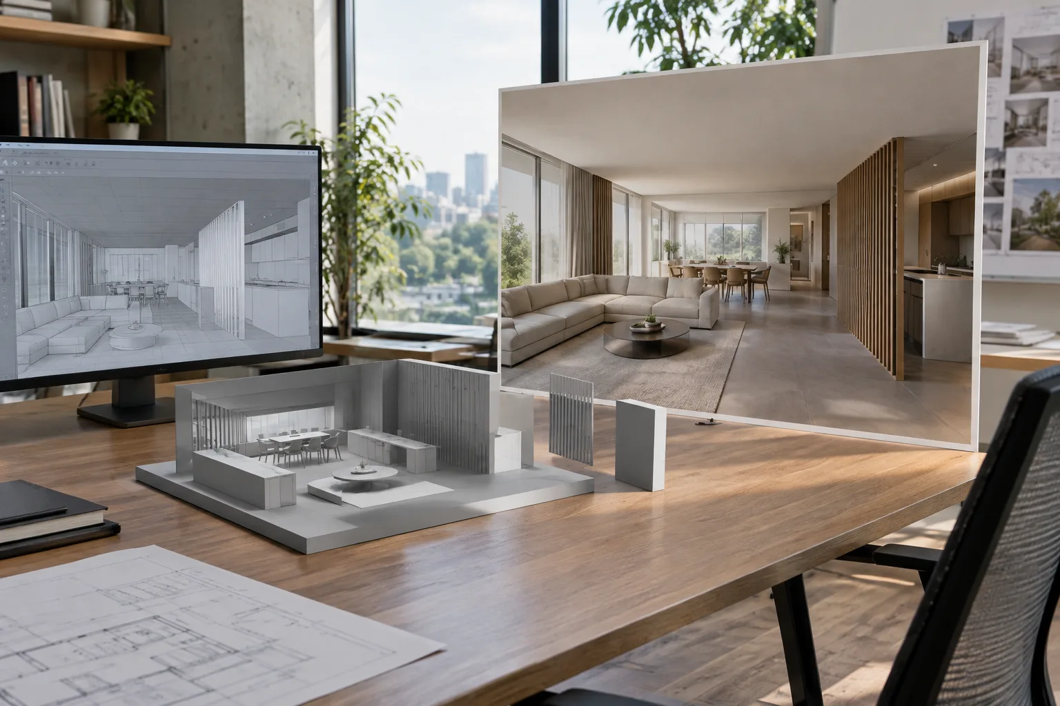An image reference plane with its aspect ratio preserved beside an architectural model