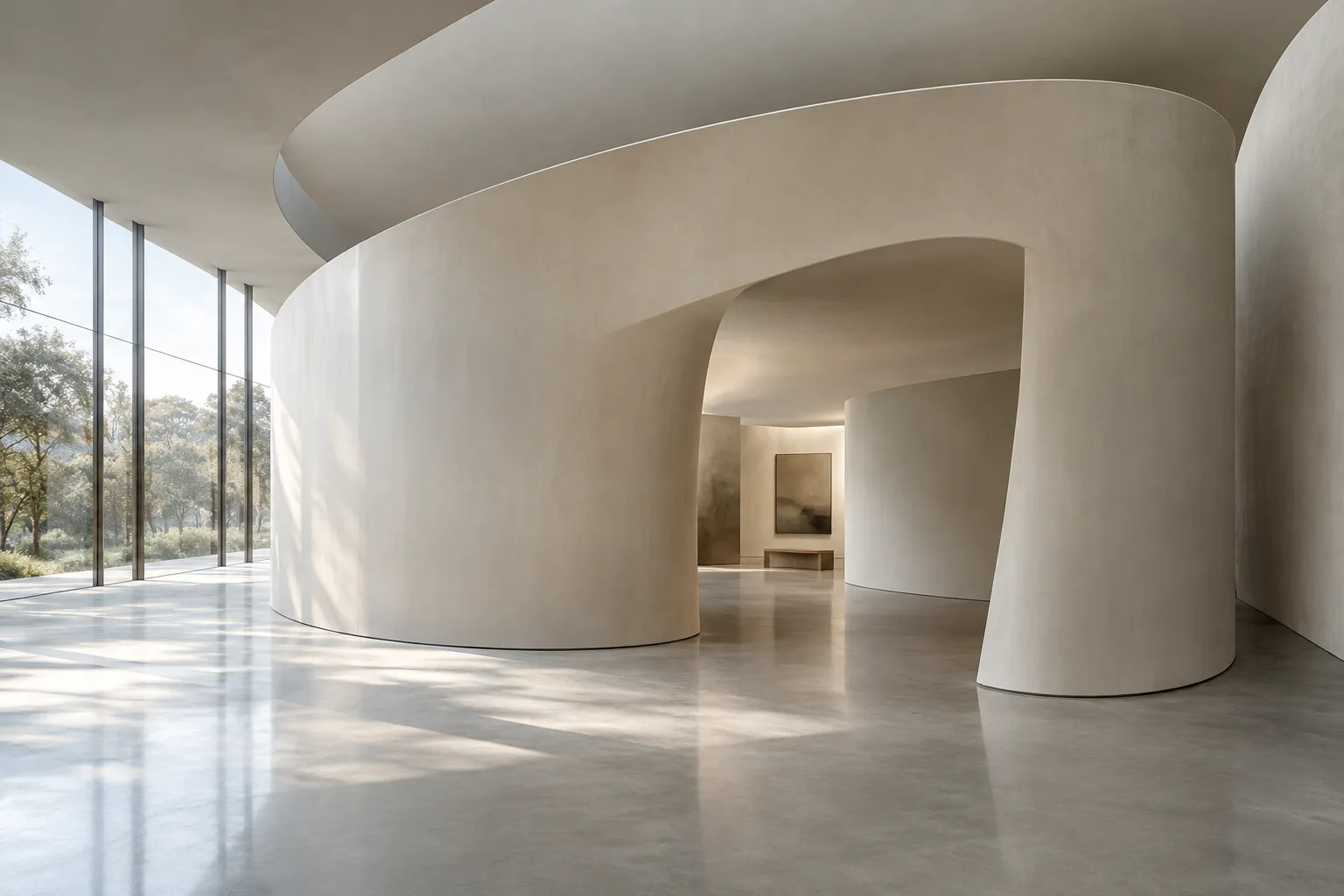 Pabellón interior contemporáneo diseñado con superficies NURBS fluidas