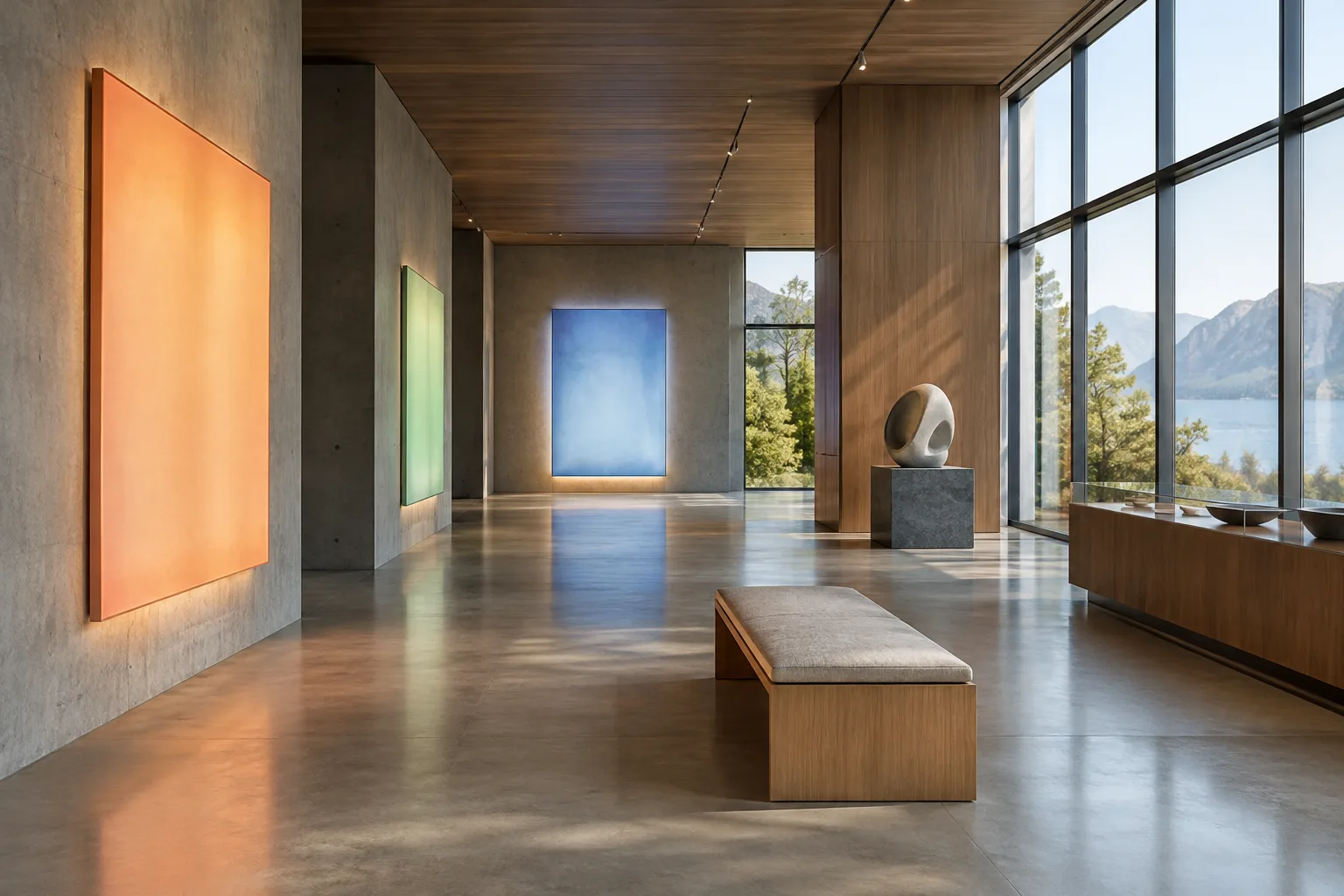 Contemporary interior visualization with shared lighting and color controls