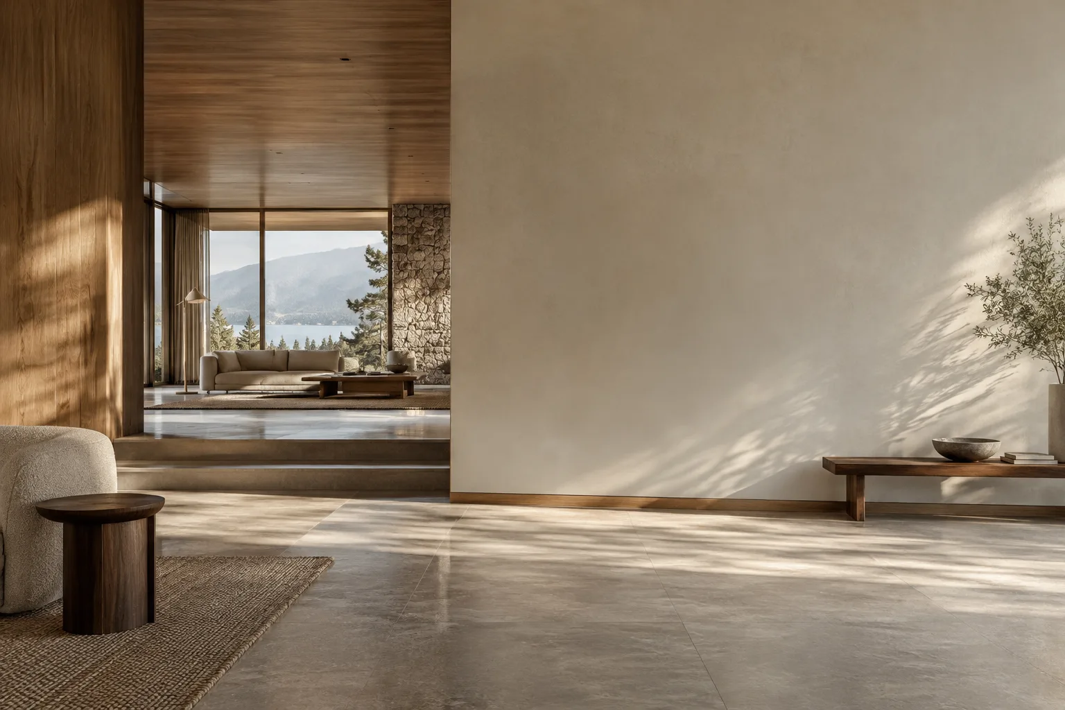 Contemporary interior with natural light, representing architectural video generation and analysis
