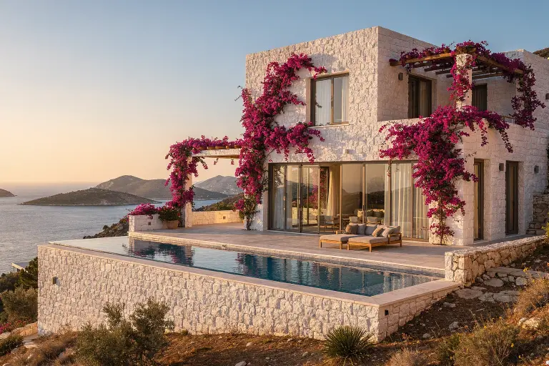 FLUX.2 [pro] — Bodrum’da taş villa ve havuz
