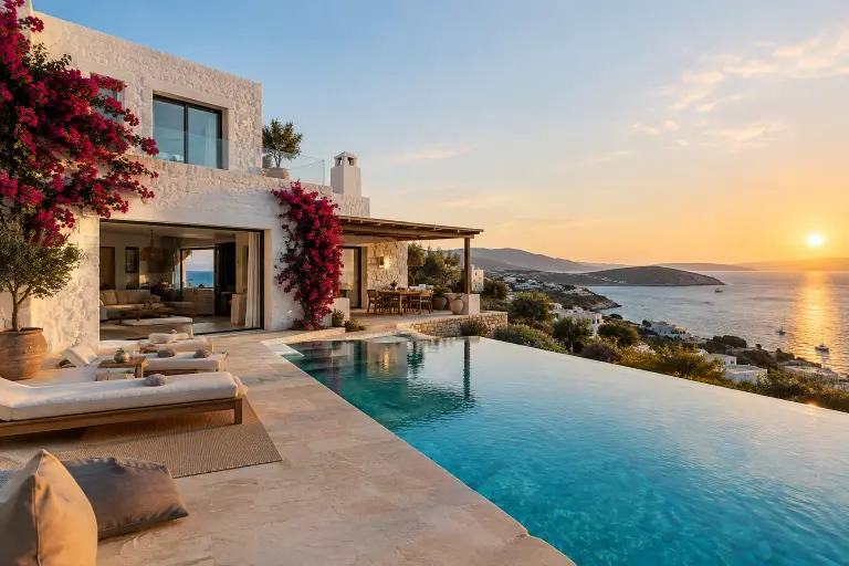 GPT Image 2.5 — Bodrum’da taş villa ve havuz