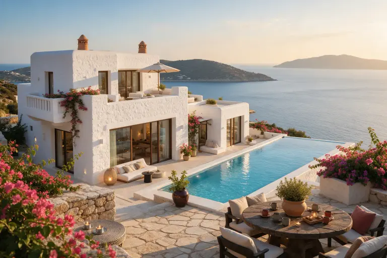 Seedream 5.0 Pro — Bodrum’da taş villa ve havuz