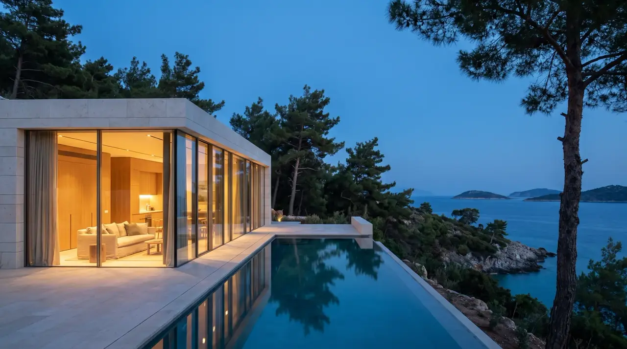Havuzlu modern villa render görseli